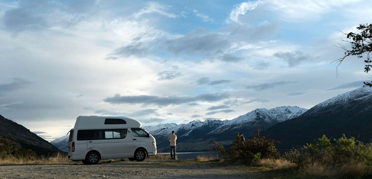 A campervan by Lake Wanaka in New Zealand
